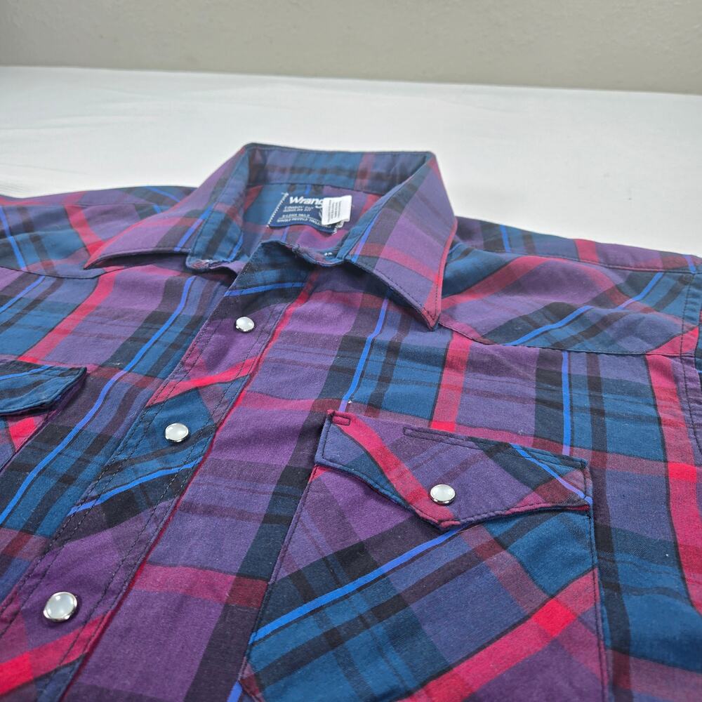 Vintage Wrangler Cowboy Cut Long Sleeve Pearl Snap Purple Shirt Men Size 17‎ 1/2
